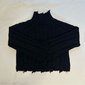 Elegant Black Cable Knit Turtleneck Sweater